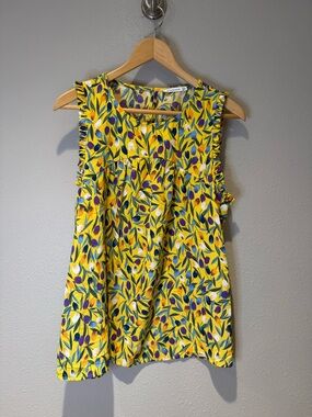 Staccato Yellow Floral Ruffle Sleeveless Tank Top Size Medium